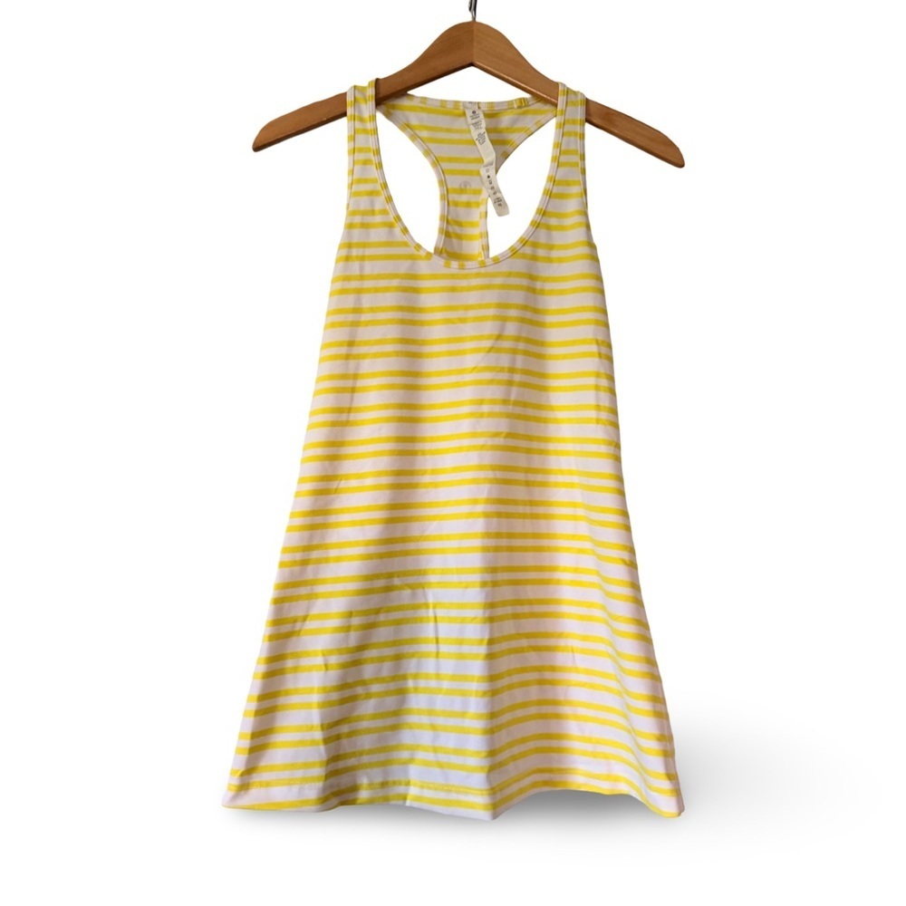 Lululemon Top Speed yellow and white Striped Tank Top Size 10